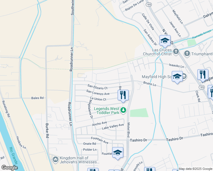 map of restaurants, bars, coffee shops, grocery stores, and more near 2880 San Elizario Court in Las Cruces