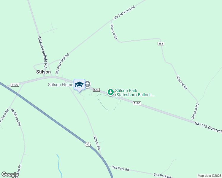 map of restaurants, bars, coffee shops, grocery stores, and more near 15234 Ga Highway 119 in Brooklet
