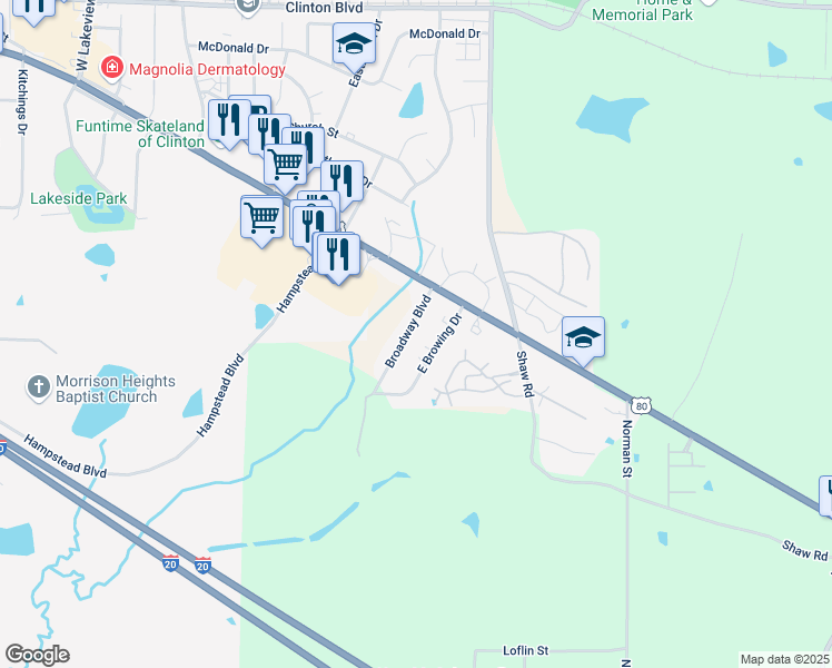 map of restaurants, bars, coffee shops, grocery stores, and more near 462 West Browning Drive in Jackson