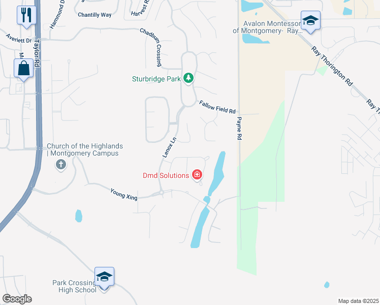 map of restaurants, bars, coffee shops, grocery stores, and more near 8601 Vintage Way in Montgomery