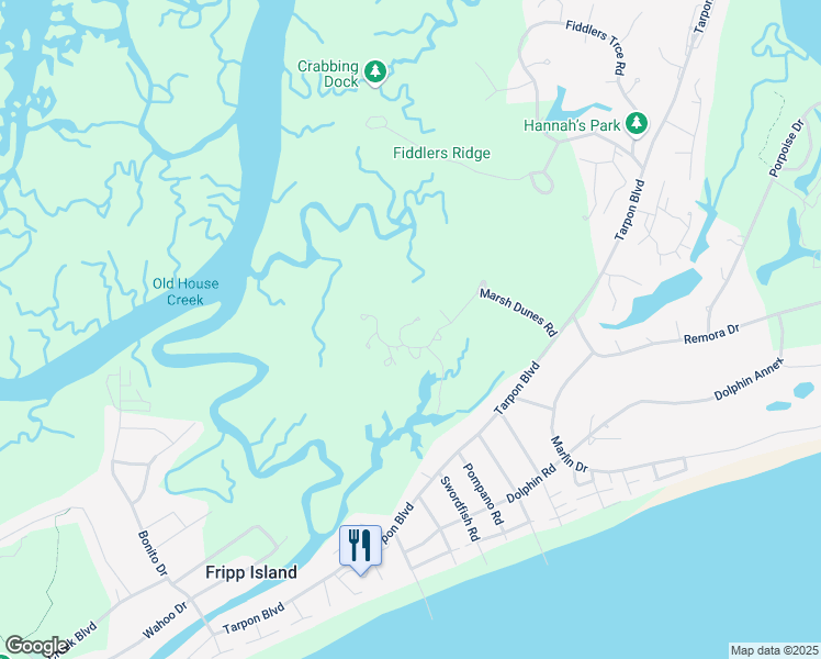map of restaurants, bars, coffee shops, grocery stores, and more near 897 Salt Cedar Lane in Saint Helena Island