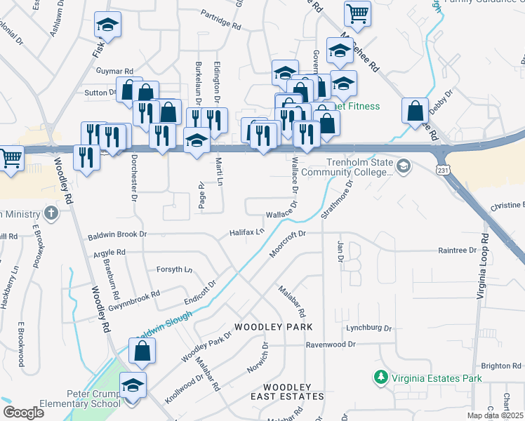 map of restaurants, bars, coffee shops, grocery stores, and more near 2748 South Wallace Drive in Montgomery