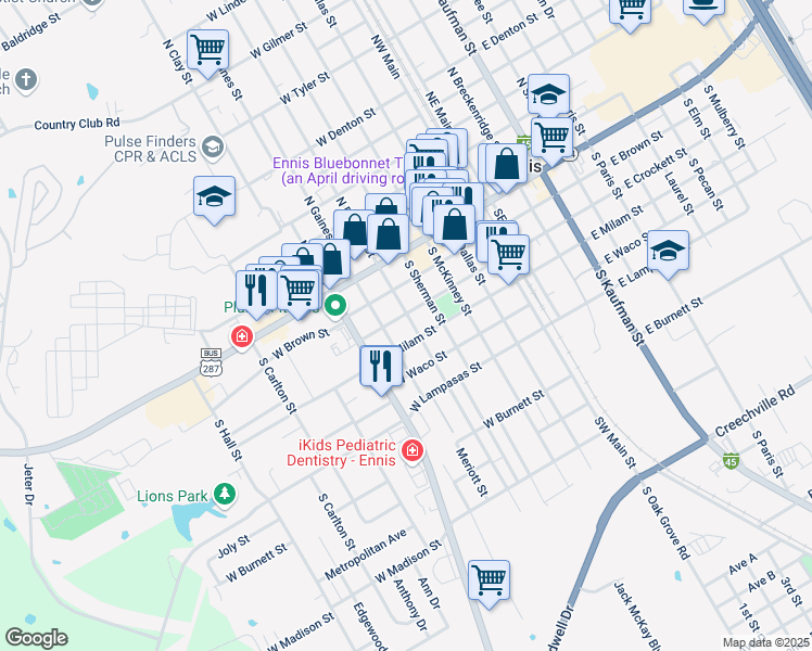 map of restaurants, bars, coffee shops, grocery stores, and more near 506 West Milam Street in Ennis