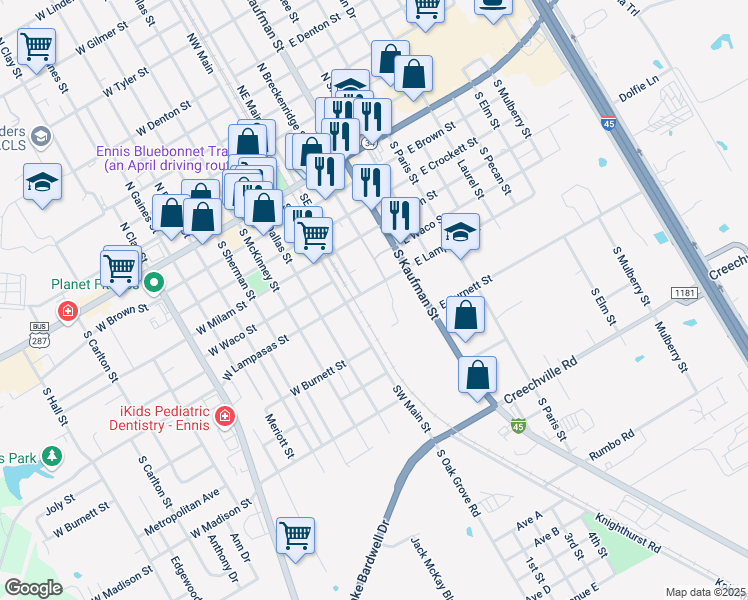 map of restaurants, bars, coffee shops, grocery stores, and more near South Breckenridge Street in Ennis