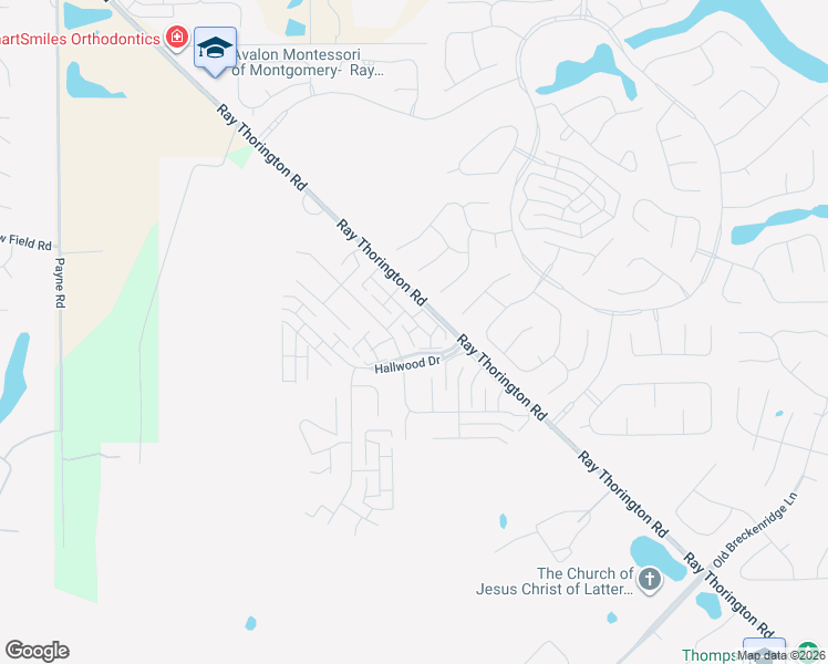 map of restaurants, bars, coffee shops, grocery stores, and more near Hallwood Drive in Montgomery