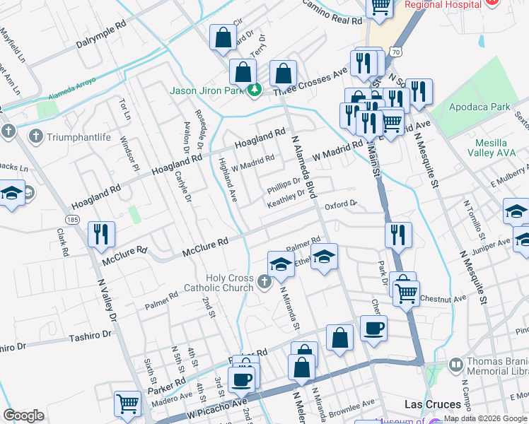 map of restaurants, bars, coffee shops, grocery stores, and more near 426 McClure Road in Las Cruces