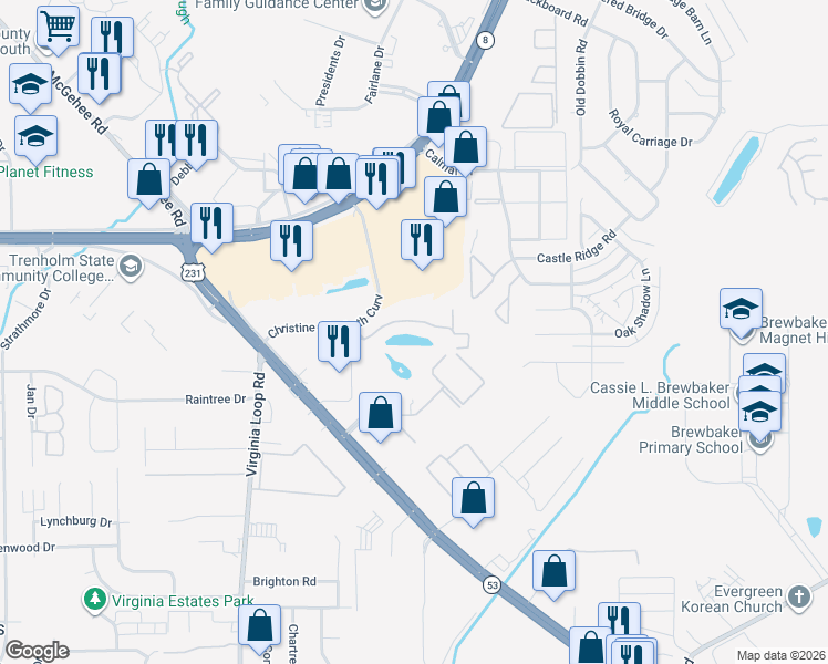 map of restaurants, bars, coffee shops, grocery stores, and more near 3806 Liberty Square Drive in Montgomery