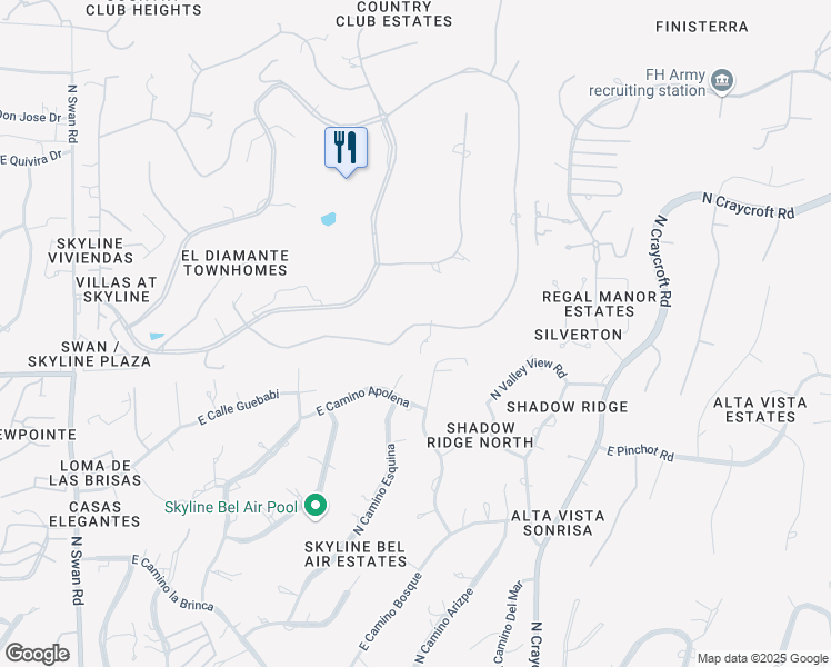 map of restaurants, bars, coffee shops, grocery stores, and more near 5272 East Gleneagles Drive in Tucson