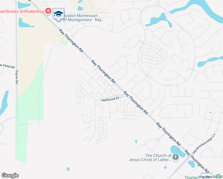 map of restaurants, bars, coffee shops, grocery stores, and more near Hallwood Drive in Montgomery