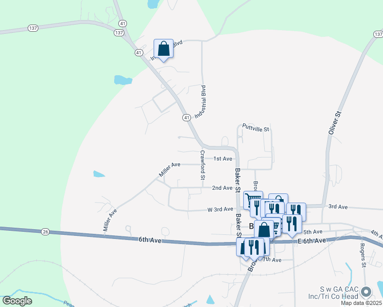 map of restaurants, bars, coffee shops, grocery stores, and more near 209 Miller Avenue in Buena Vista