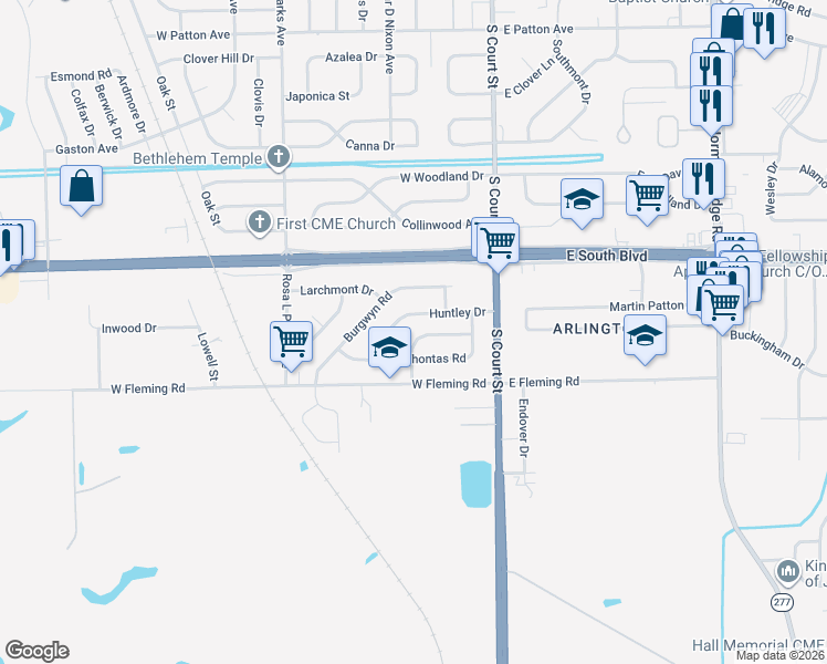 map of restaurants, bars, coffee shops, grocery stores, and more near 178 Beckview Drive in Montgomery