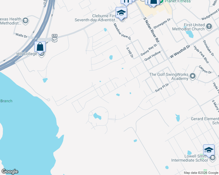 map of restaurants, bars, coffee shops, grocery stores, and more near Unnamed Road in Cleburne