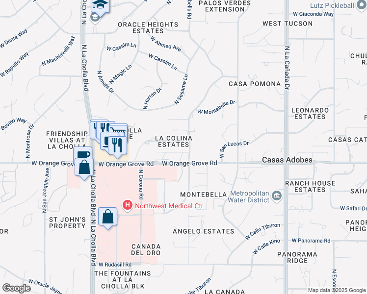 map of restaurants, bars, coffee shops, grocery stores, and more near 1840 West Vista Lejos in Tucson