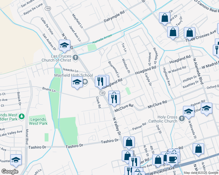 map of restaurants, bars, coffee shops, grocery stores, and more near 2002 Embassy Drive in Las Cruces