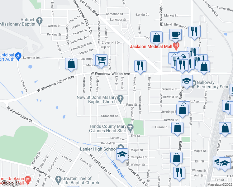 map of restaurants, bars, coffee shops, grocery stores, and more near 822 Detroit Street in Jackson