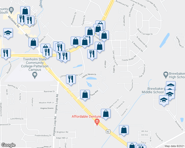 map of restaurants, bars, coffee shops, grocery stores, and more near 3886 Liberty Square Drive in Montgomery