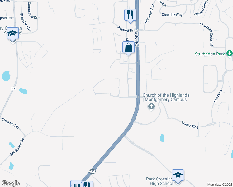 map of restaurants, bars, coffee shops, grocery stores, and more near 7701 Taylor Oaks Circle in Montgomery