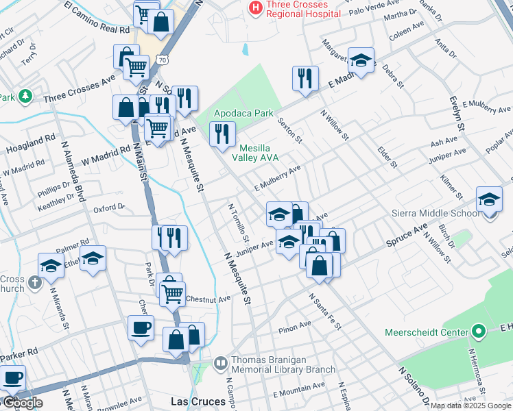map of restaurants, bars, coffee shops, grocery stores, and more near 1665 North Solano Drive in Las Cruces