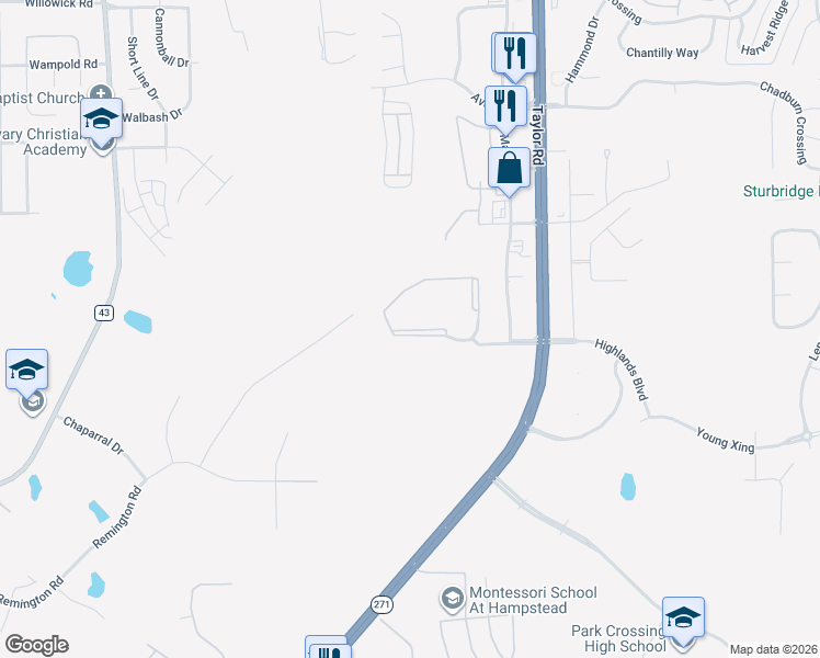 map of restaurants, bars, coffee shops, grocery stores, and more near 701 Taylor Oaks Circle in Montgomery