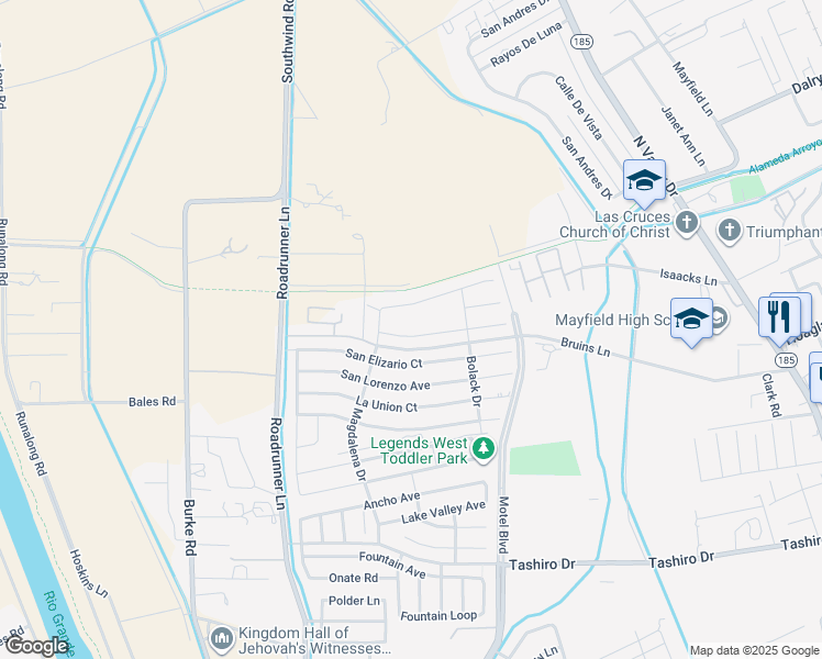map of restaurants, bars, coffee shops, grocery stores, and more near 2880 San Elizario Court in Las Cruces