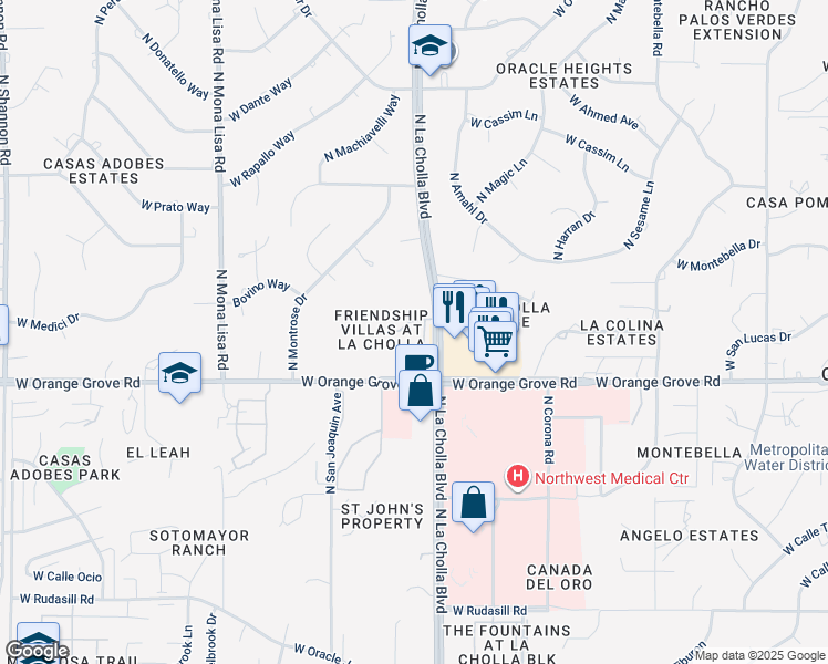 map of restaurants, bars, coffee shops, grocery stores, and more near 6506 North La Cholla Boulevard in Tucson