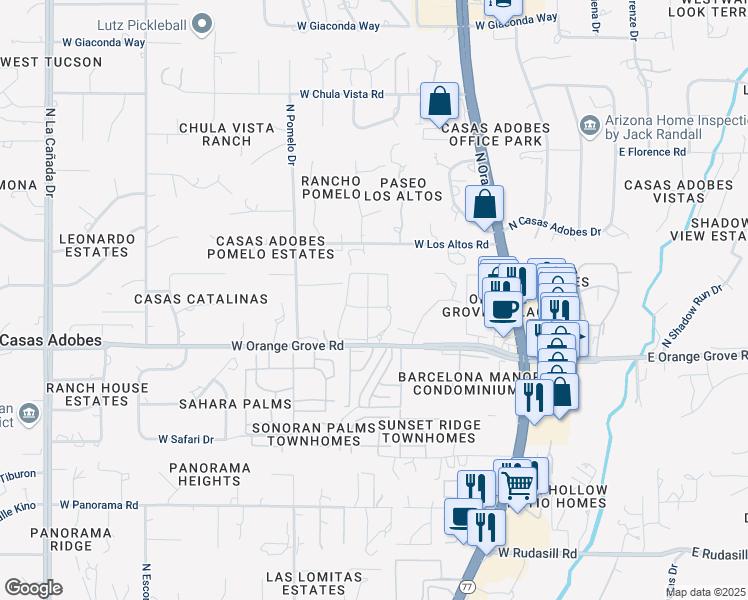 map of restaurants, bars, coffee shops, grocery stores, and more near 750 West Orange Grove Road in Tucson