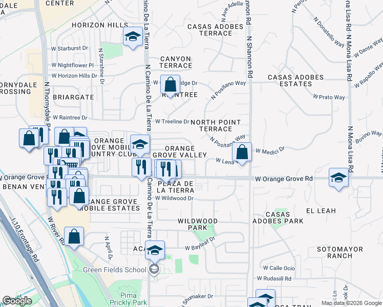 map of restaurants, bars, coffee shops, grocery stores, and more near 3169 West Calle Fresa in Tucson