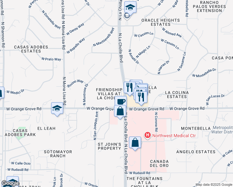 map of restaurants, bars, coffee shops, grocery stores, and more near 6506 North La Cholla Boulevard in Tucson