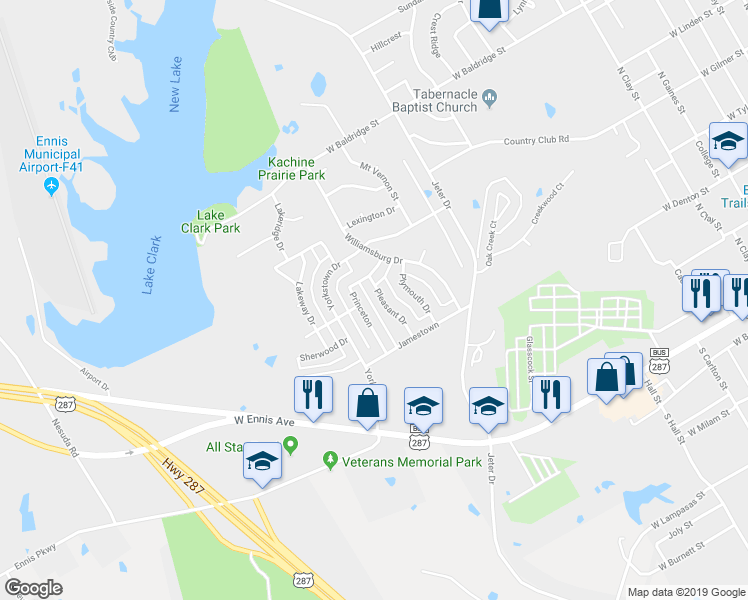 map of restaurants, bars, coffee shops, grocery stores, and more near 2006 Pleasant Drive in Ennis