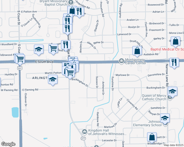 map of restaurants, bars, coffee shops, grocery stores, and more near 4219-4225 Nordale Drive in Montgomery
