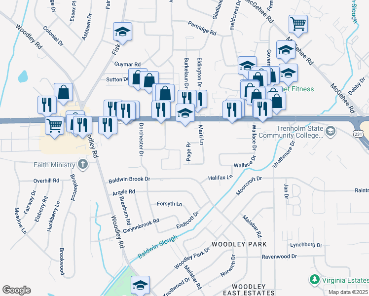 map of restaurants, bars, coffee shops, grocery stores, and more near 2823 Page Pl in Montgomery