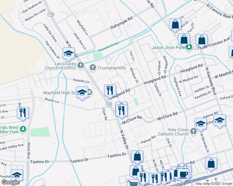 map of restaurants, bars, coffee shops, grocery stores, and more near 2002 Embassy Drive in Las Cruces