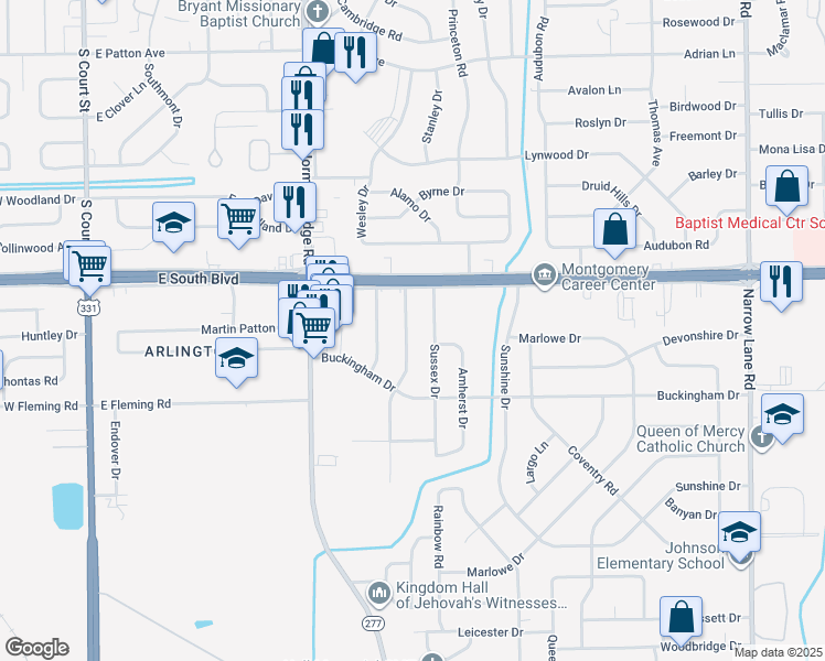 map of restaurants, bars, coffee shops, grocery stores, and more near 4219-4225 Nordale Drive in Montgomery