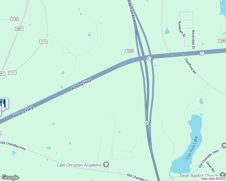 map of restaurants, bars, coffee shops, grocery stores, and more near 15535 State Highway 31 West in Tyler