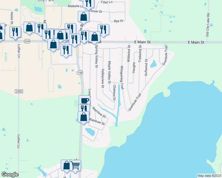 map of restaurants, bars, coffee shops, grocery stores, and more near 311 Maple Valley Street in Gun Barrel City
