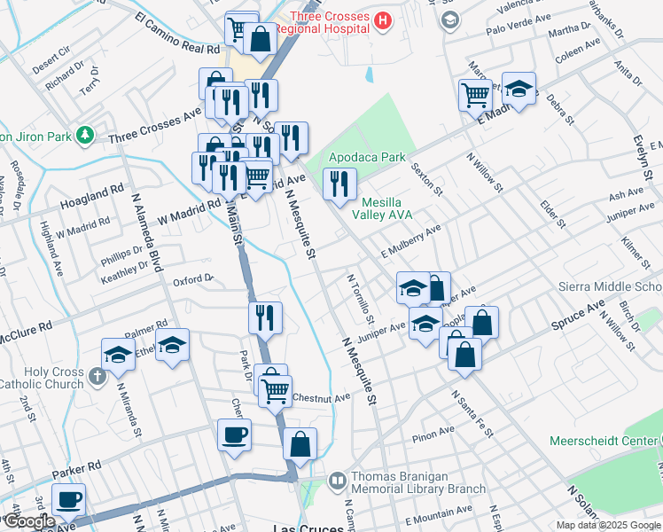 map of restaurants, bars, coffee shops, grocery stores, and more near 529 East Mulberry Avenue in Las Cruces