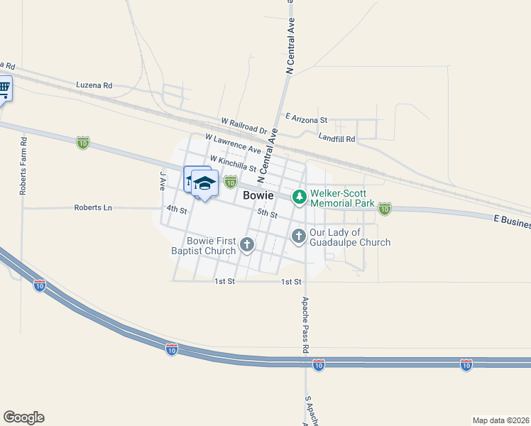 map of restaurants, bars, coffee shops, grocery stores, and more near 121 South Eisenhower Avenue in Bowie