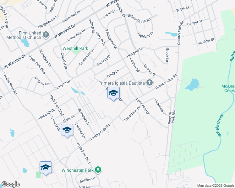 map of restaurants, bars, coffee shops, grocery stores, and more near 1301 Linda Court in Cleburne
