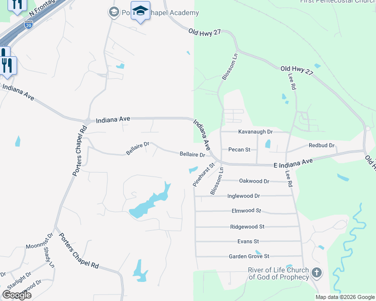 map of restaurants, bars, coffee shops, grocery stores, and more near 107 Bellaire Drive in Vicksburg