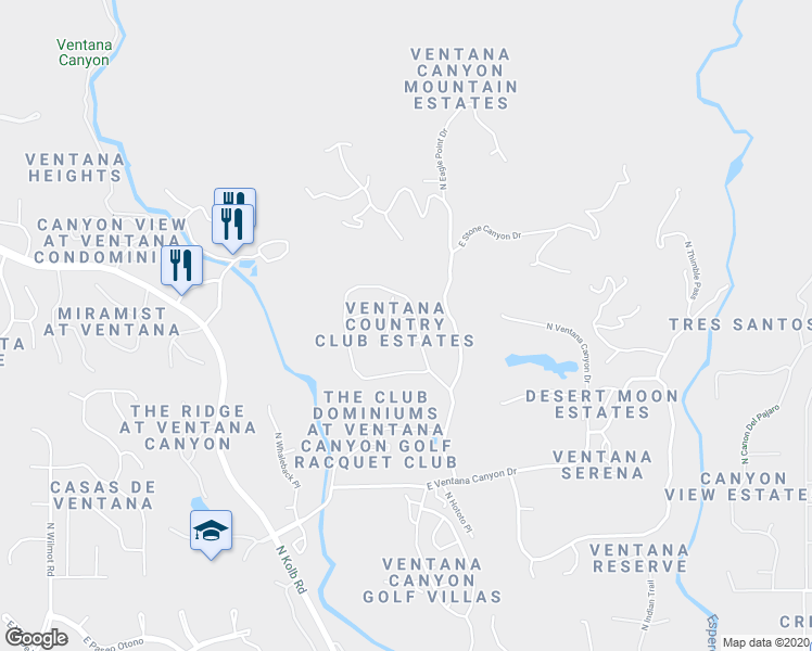 map of restaurants, bars, coffee shops, grocery stores, and more near 6960 East Quiet Desert Lane in Tucson