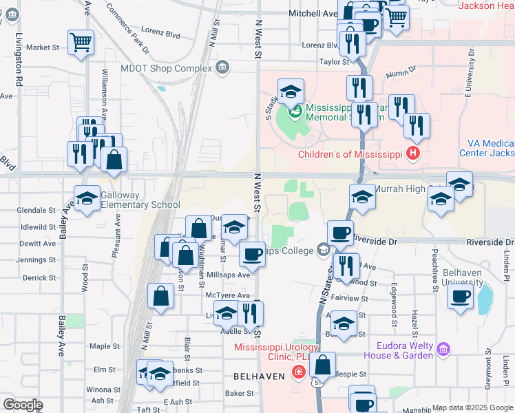 map of restaurants, bars, coffee shops, grocery stores, and more near in Jackson