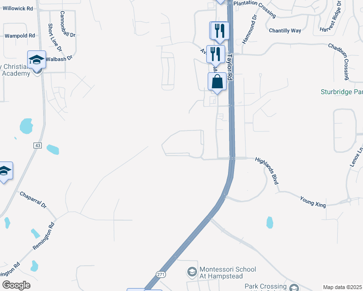 map of restaurants, bars, coffee shops, grocery stores, and more near 701 Taylor Oaks Circle in Montgomery