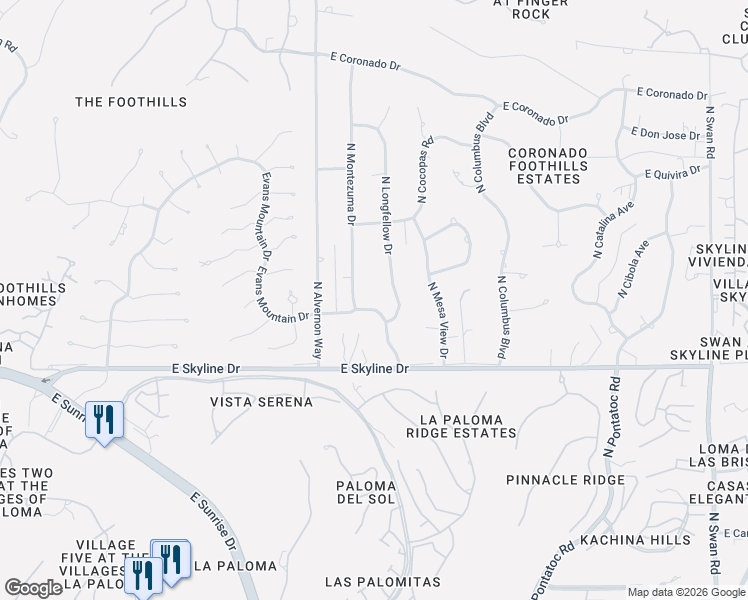 map of restaurants, bars, coffee shops, grocery stores, and more near 4001 East Alvernon Circle in Tucson