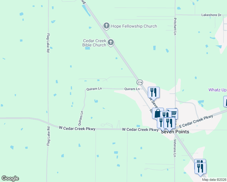 map of restaurants, bars, coffee shops, grocery stores, and more near 500 Quiram Lane in Seven Points
