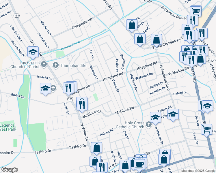 map of restaurants, bars, coffee shops, grocery stores, and more near 1936 Chateau Drive in Las Cruces
