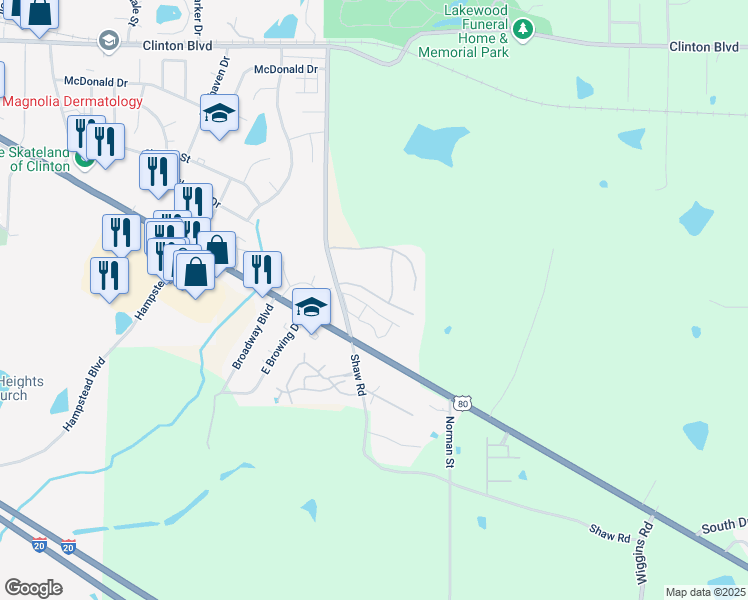 map of restaurants, bars, coffee shops, grocery stores, and more near 6017 Samantha Drive in Jackson
