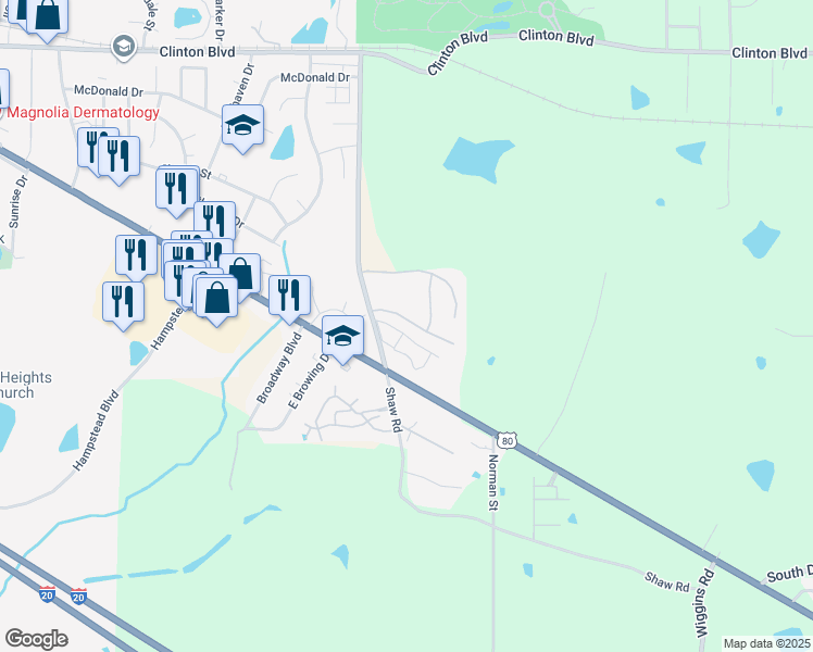 map of restaurants, bars, coffee shops, grocery stores, and more near 6017 Samantha Drive in Jackson