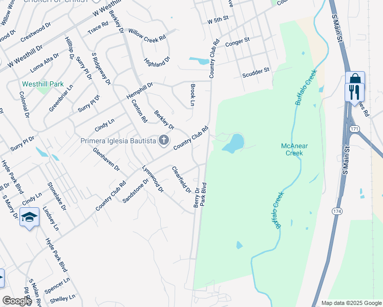 map of restaurants, bars, coffee shops, grocery stores, and more near 1311 Berry Drive in Cleburne
