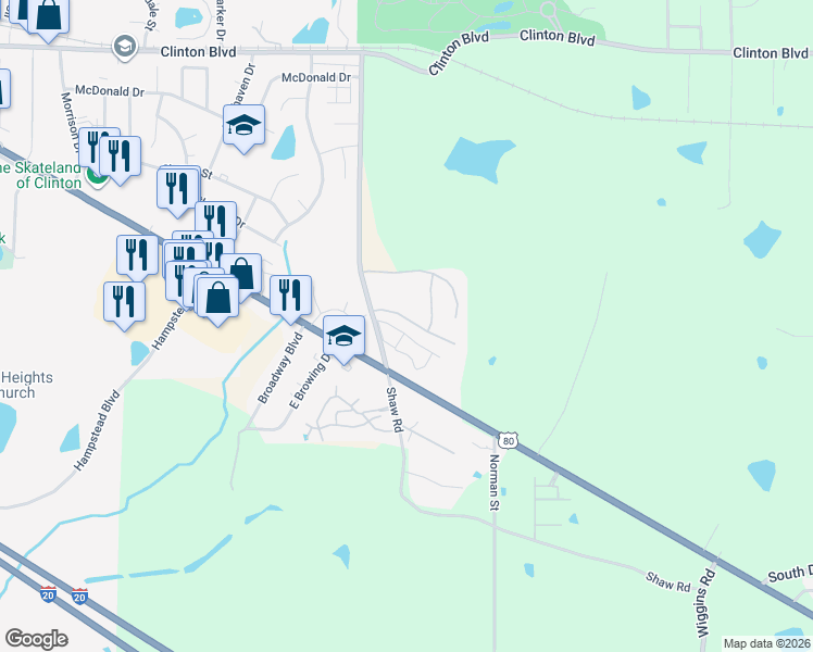 map of restaurants, bars, coffee shops, grocery stores, and more near 6017 Samantha Drive in Jackson