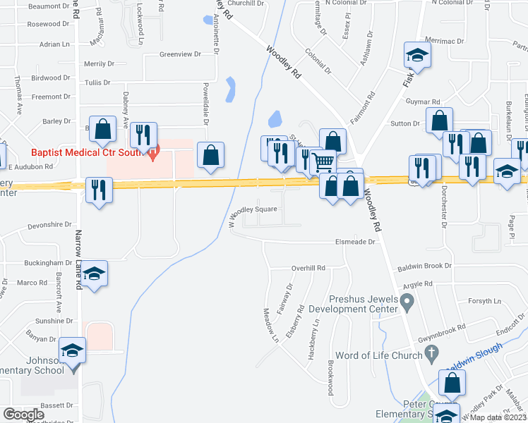 map of restaurants, bars, coffee shops, grocery stores, and more near 2250 West Woodley Square in Montgomery